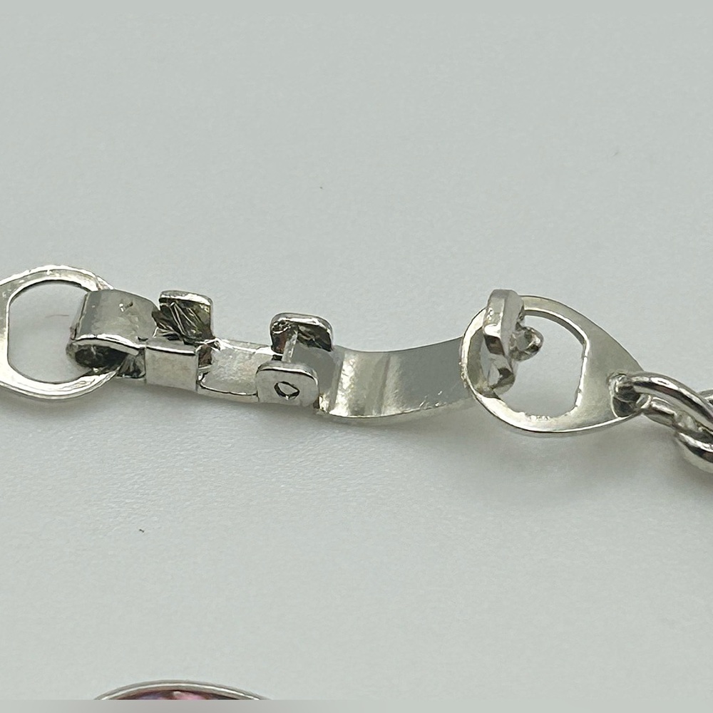 Multicolor Heart Link Silver Tone Bracelet with Abalone Inlay - Picture 12 of 13